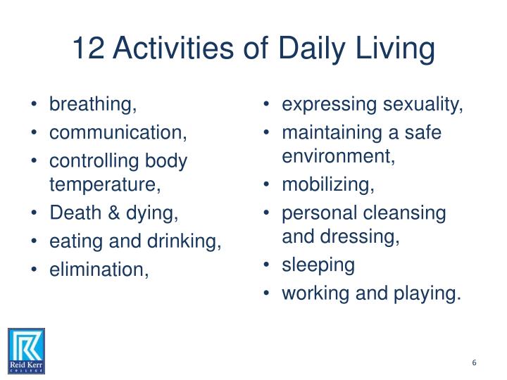12 Activities of Daily Living