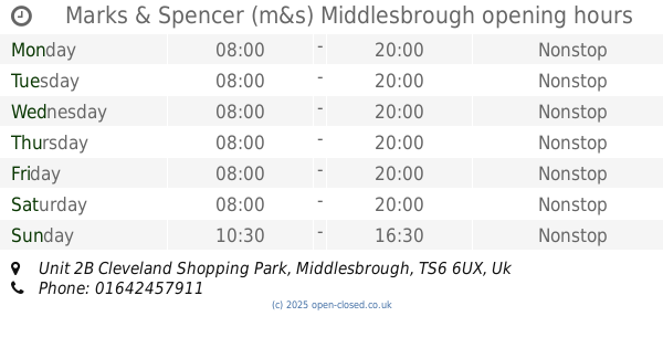 Marks and Spencer Middlesbrough Opening Times