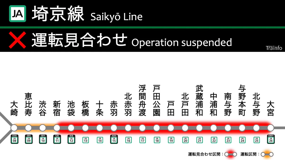 埼京線が運転見合わせ！遅延理由と運転再開見込み・振替迂回ルート総まとめ