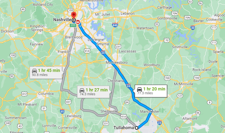 How Far Is Murfreesboro Tennessee from Nashville