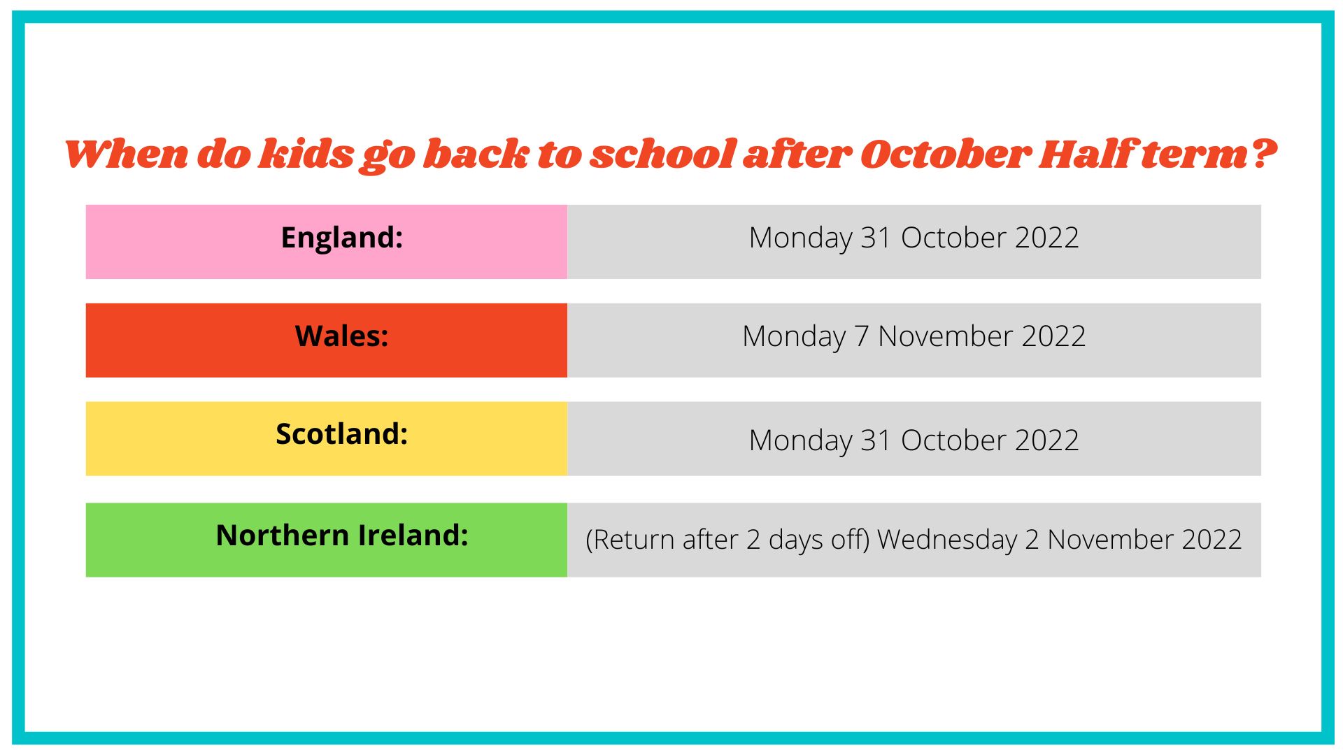 October Half Term Uk