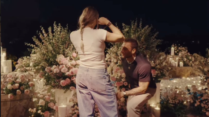 Georgios Frangulis and Aryna Sabalenka Engagement Video Poolside Proposal Surrounded by Candles and Flowers