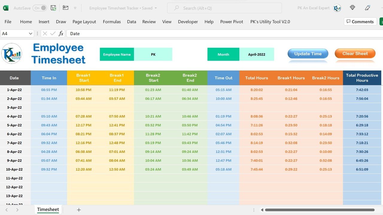 Create Timesheet in Excel