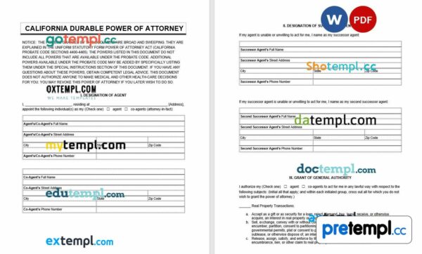 California Durable Power of Attorney Form 2026