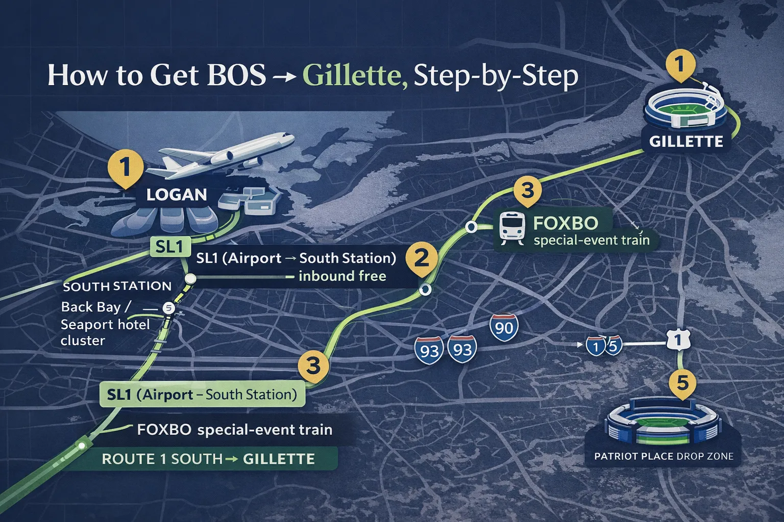 Logan Airport to Gillette Stadium