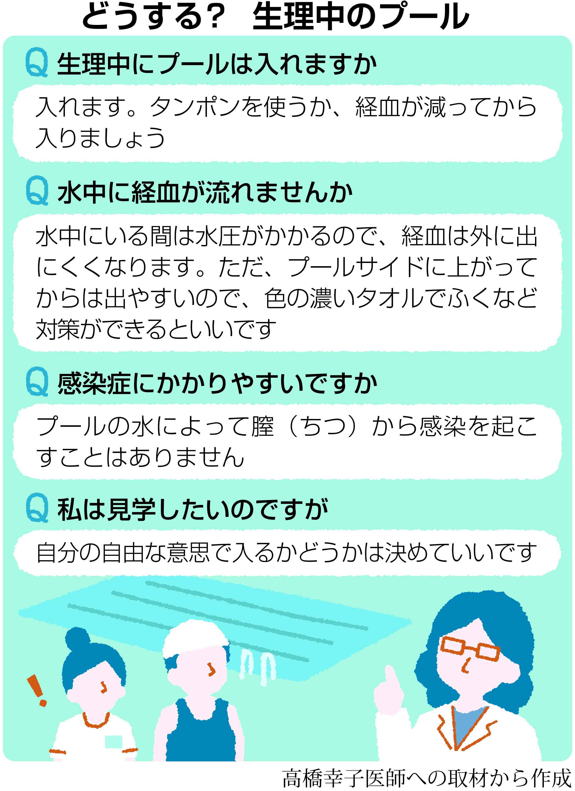生理中のプールはどうする？水圧の噂や感染リスクと正しい対策法