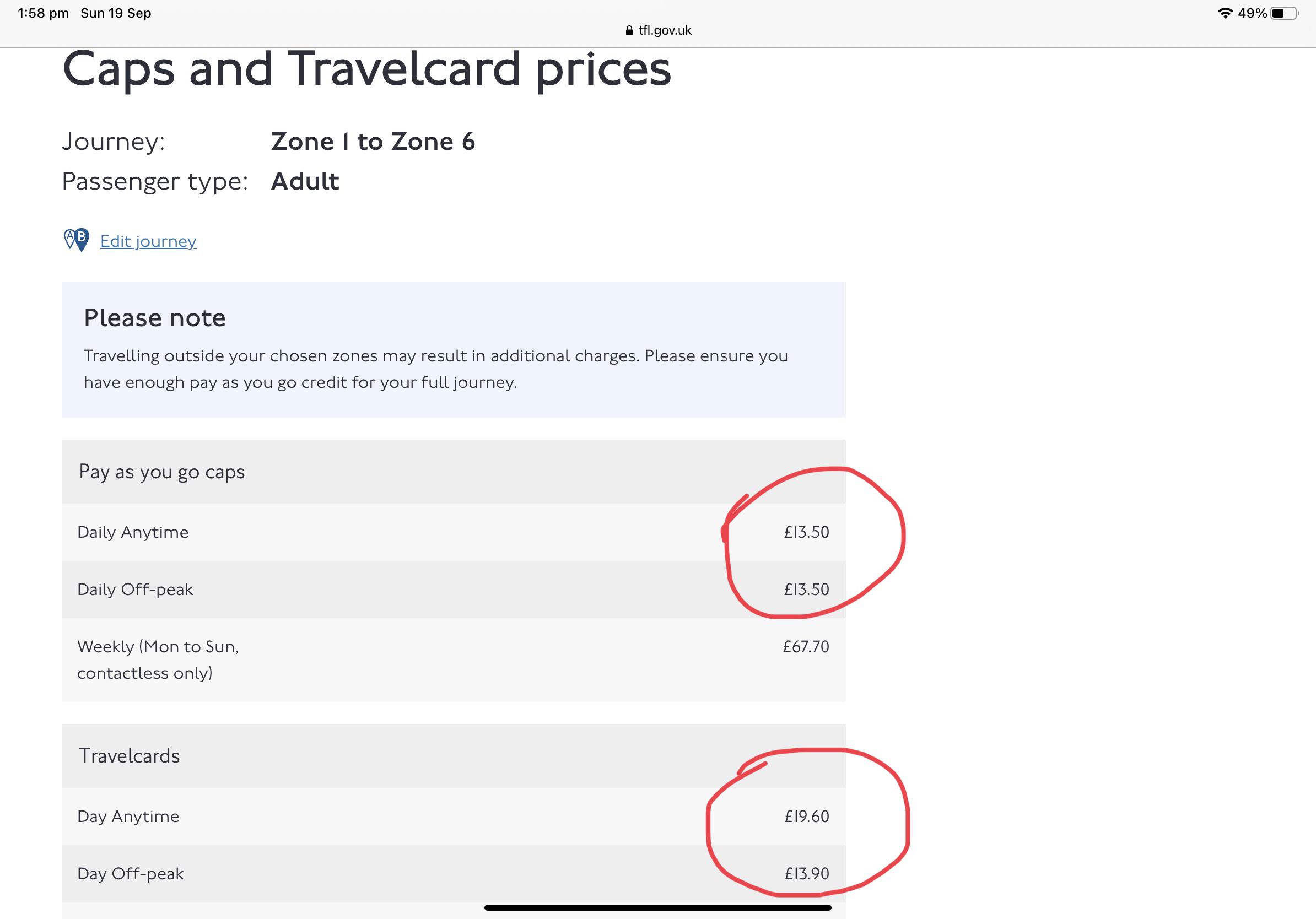 How Much Is a Travel Card Zones 1 6