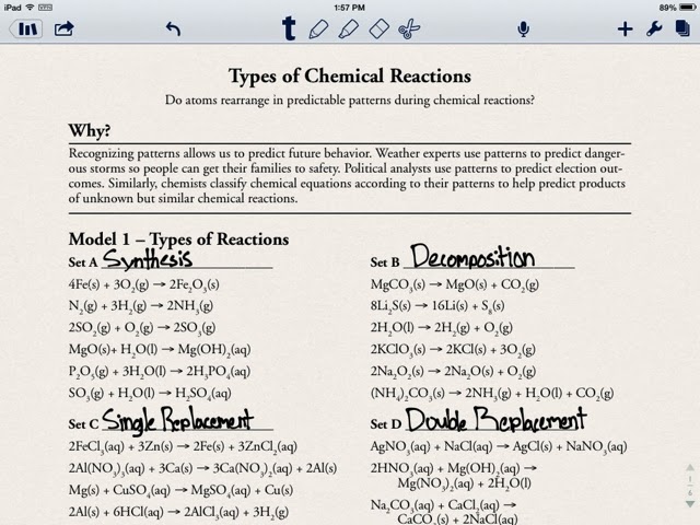 Types of Chemical Reactions Pogil Answer Key