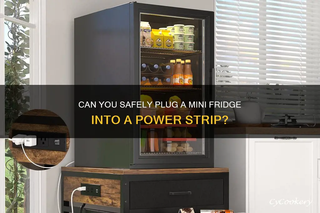 Mini Fridge Plugged into Power Strip