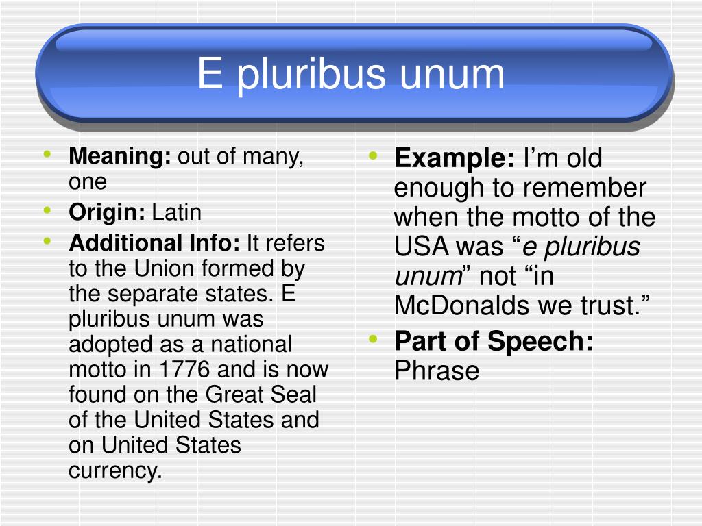 What Does E Pluribus Unum Mean in English