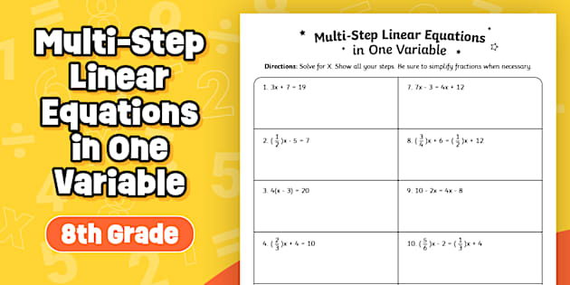Solving Multi Step Equations Worksheets Pdf Grade 8