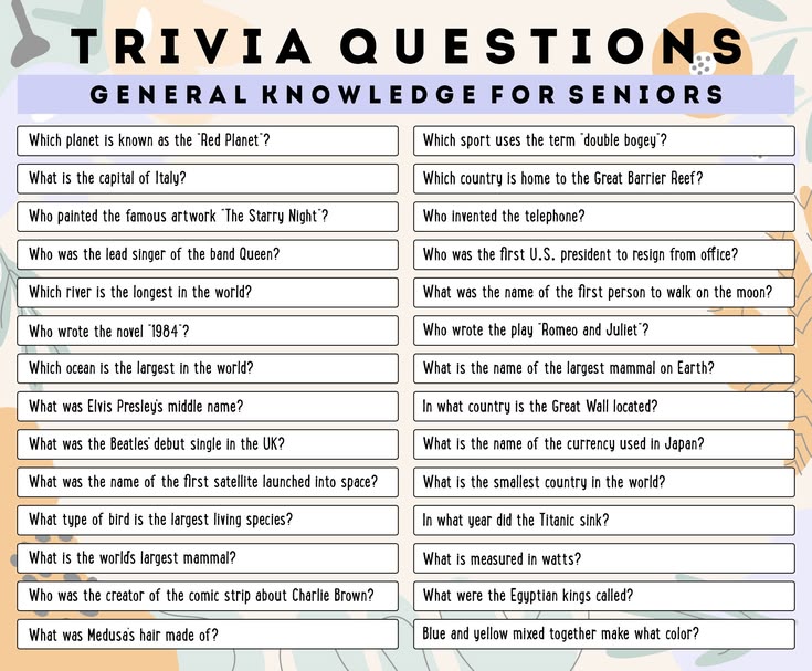 Trivia Questions for Seniors with Answers