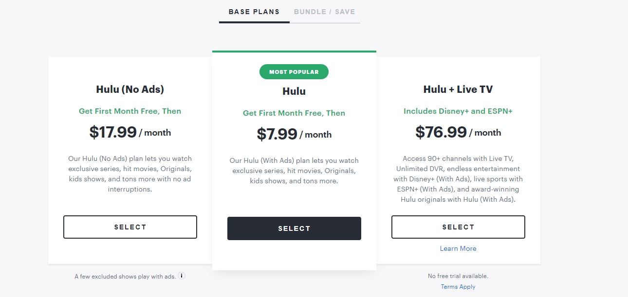 Monthly Cost for Hulu