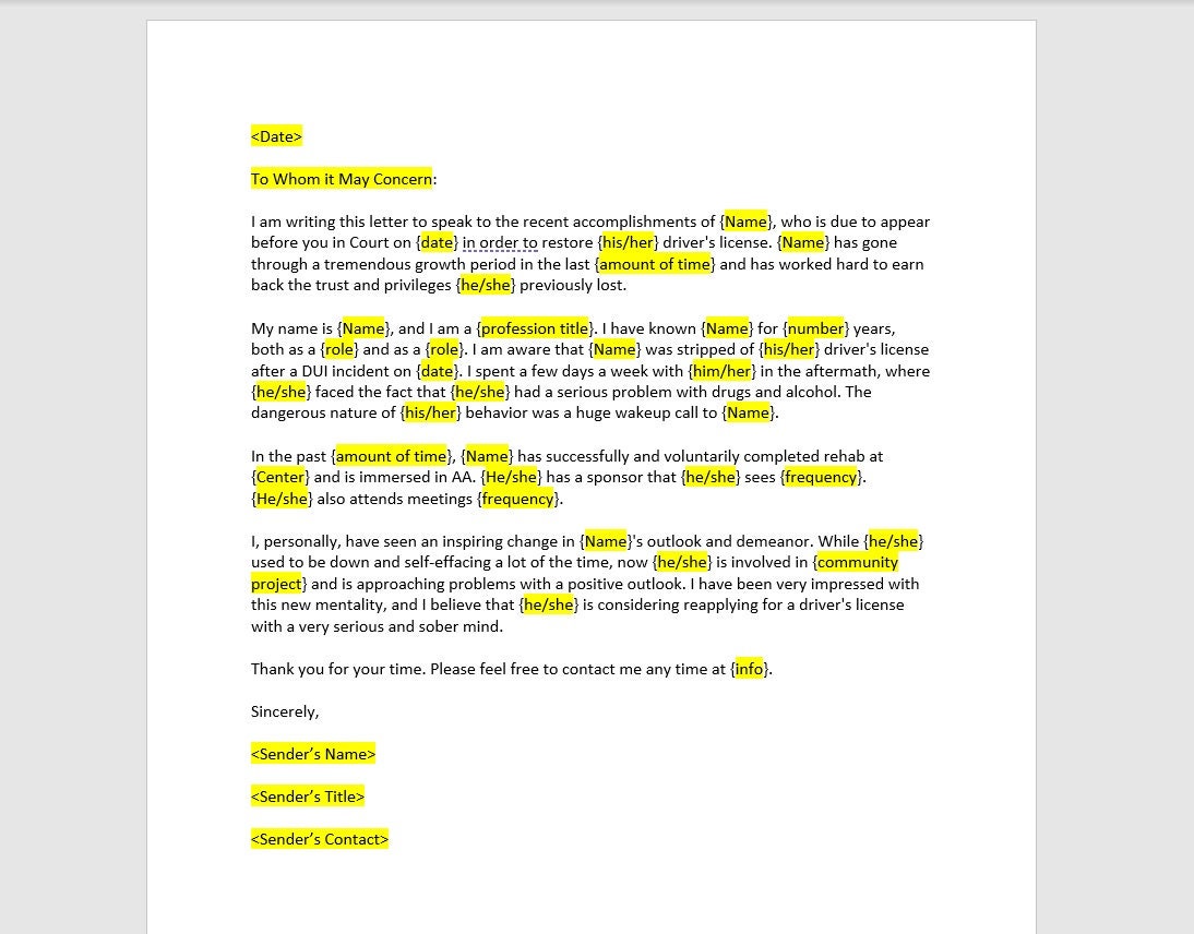 Character Reference Letter for Gun License
