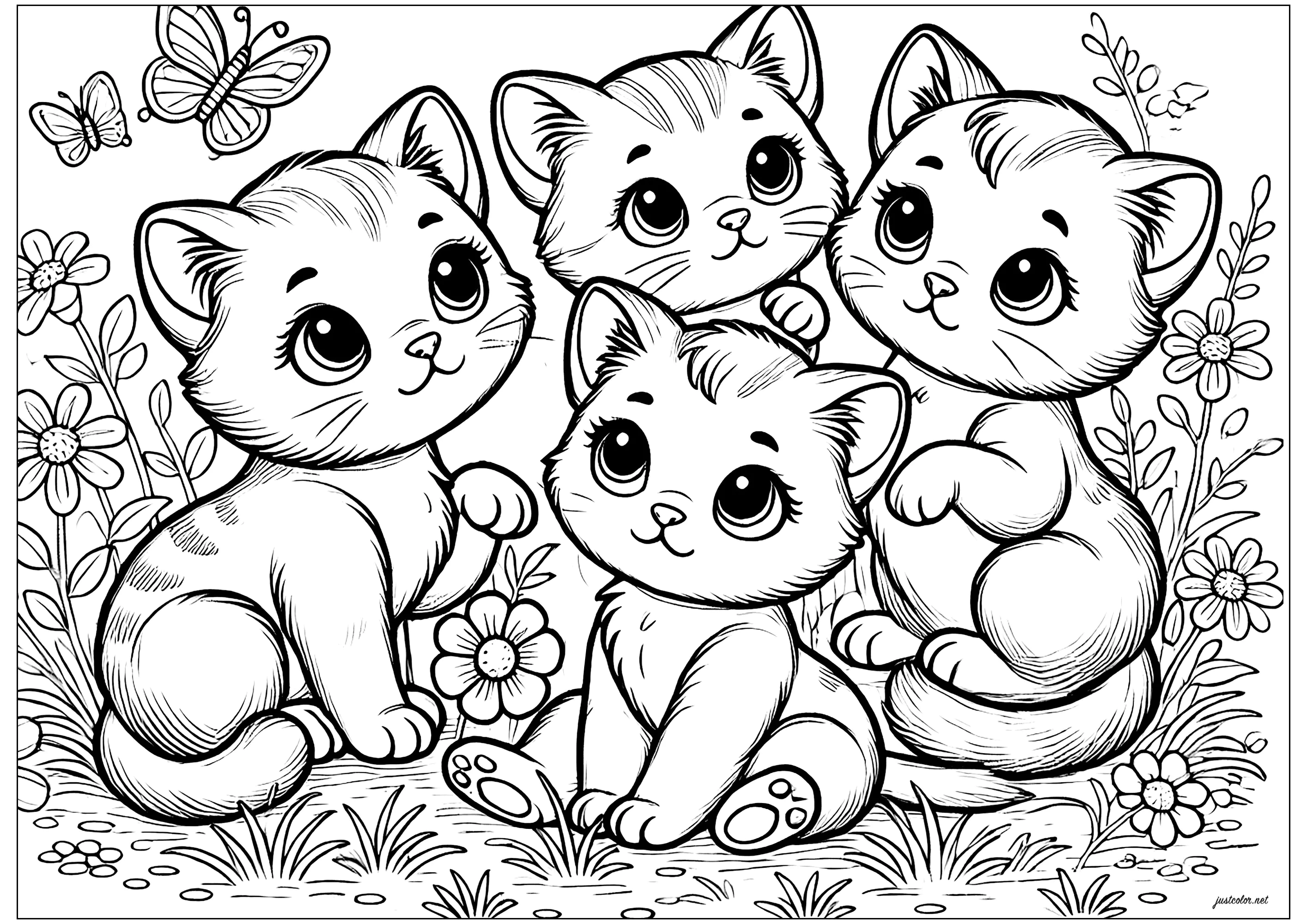 Free Coloring Page Cartoon Cat