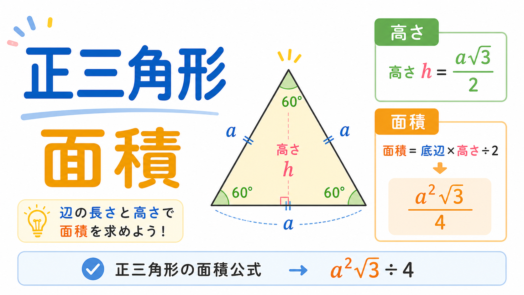 正三角形の面積公式はなぜ4分の√3A²？導出の証明と裏ワザを徹底解説