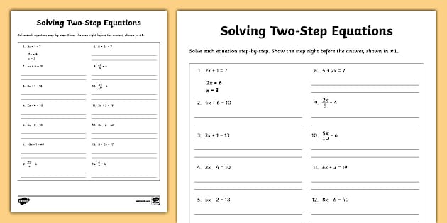 Solving Two Step Equations Worksheet Pdf