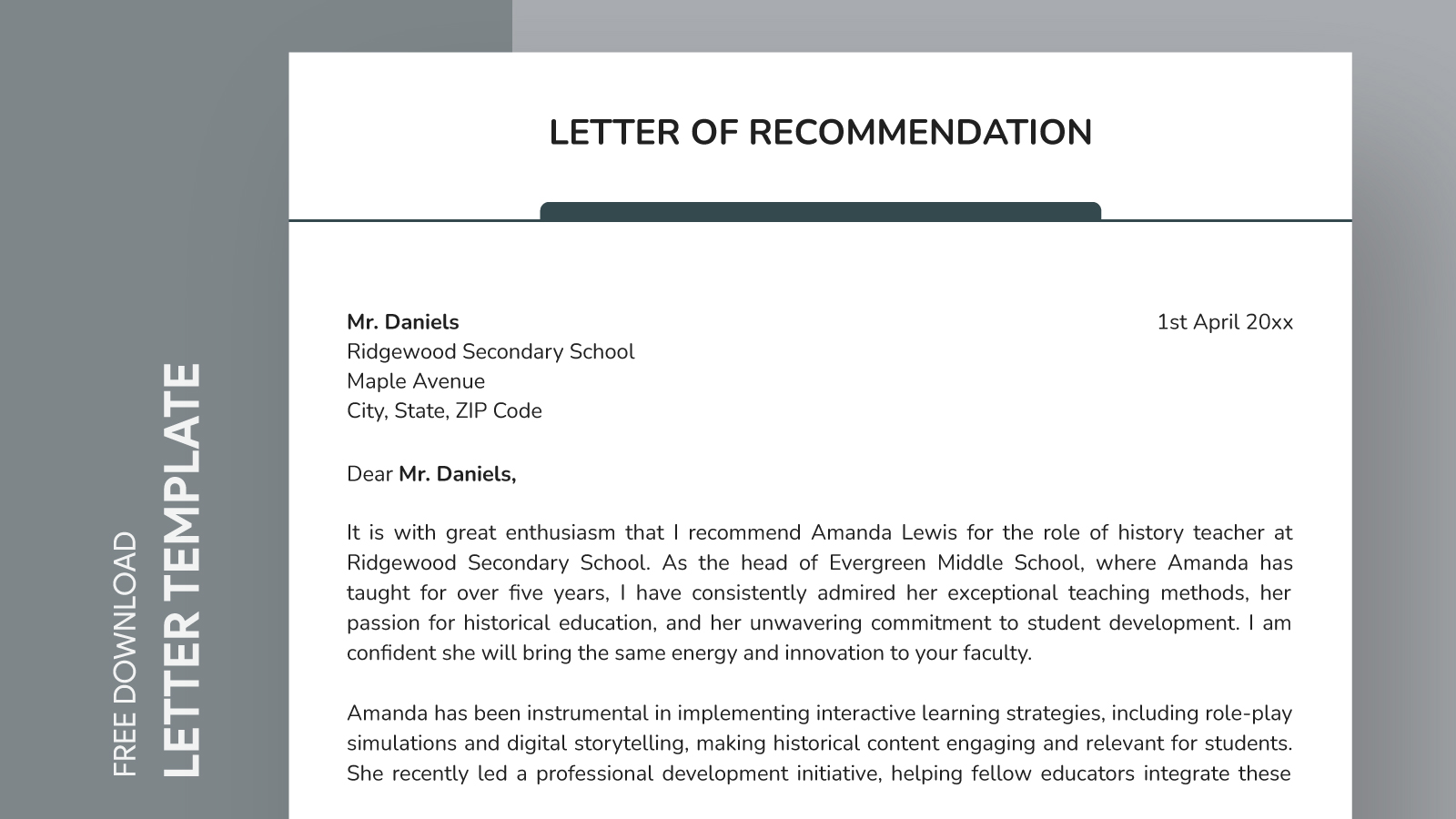 Student Teacher Letter of Recommendation Sample