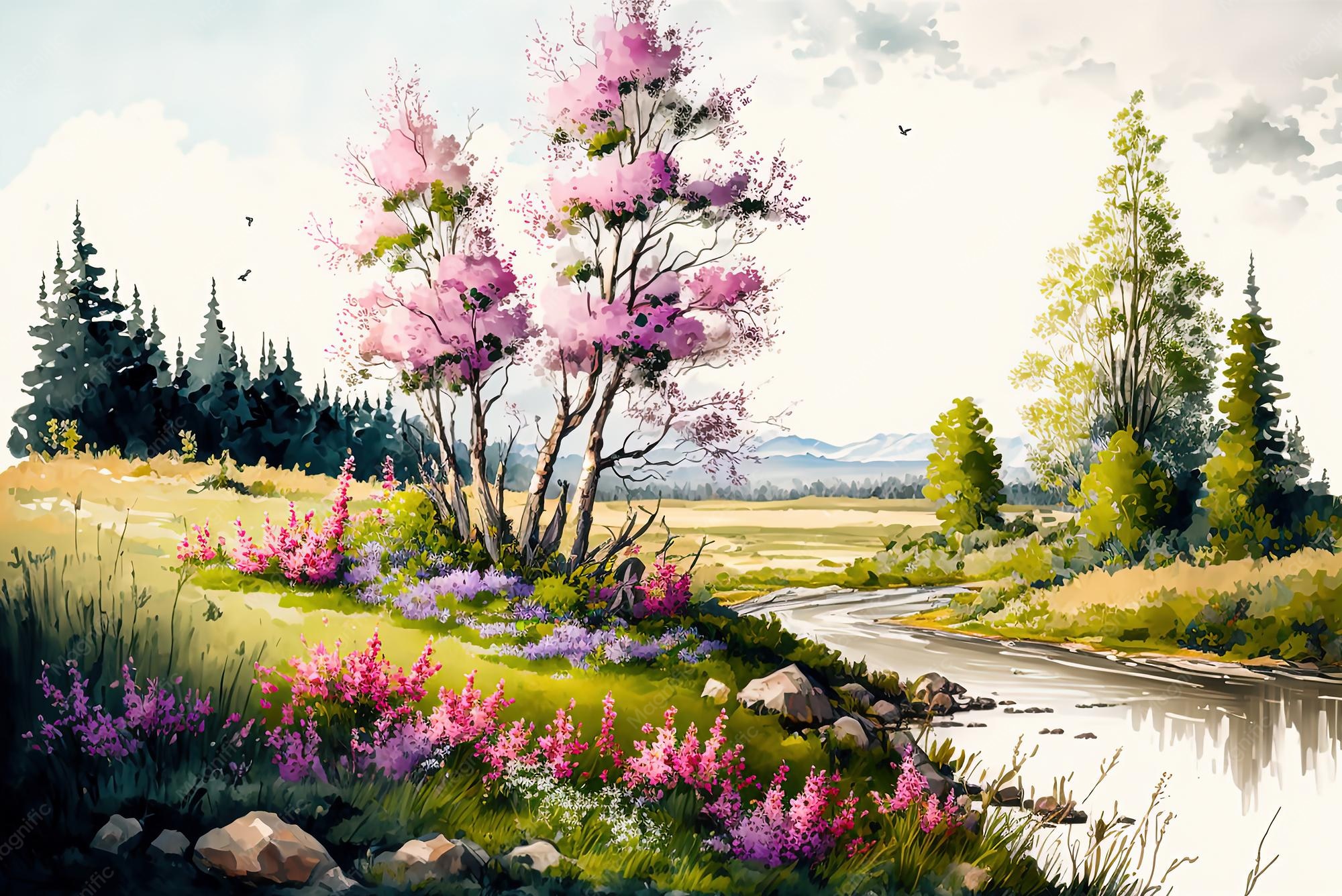 Watercolor Paintings Scenes from Spring Day Jungkook